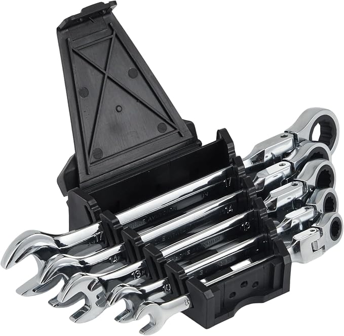 Garvee 5 Piece Metric Ratcheting Wrench Set Combination Ratcheting Wrench | 72-Tooth 5° Swing Arc CR-V Steel | Metric 8-17mm Coverage for Automotive Repair, Mechanical Maintenance DIY Project
