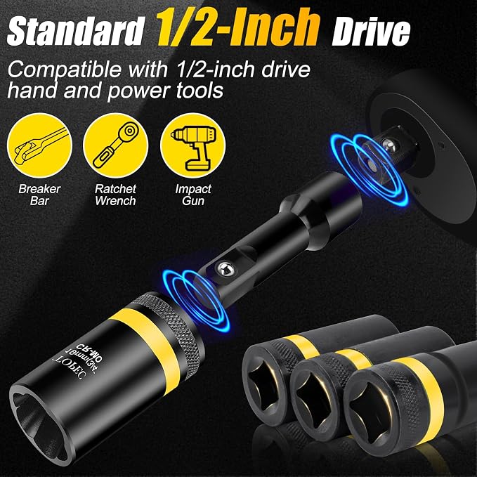 Topec 1/2" Drive Lug Nut Removal Tool, 19-Piece 10-25mm, Impact Lug Nut Extractor Socket Set with Ratchet Handle, Wheel Lock Removal Kit for Damaged, Rounded, Stripped Car Bolt Nuts