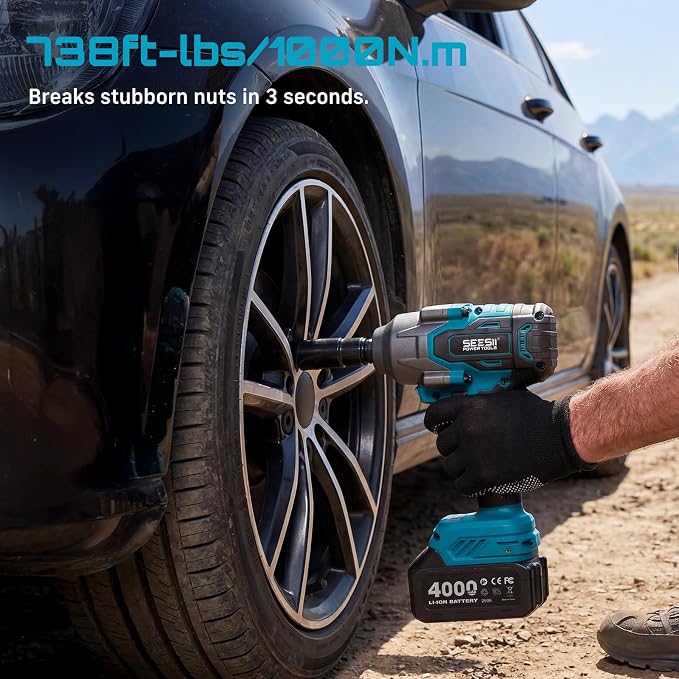 Seesii Impact Wrench Drill Driver,Power Tool Combo Kit For Car Home DIY | 1000N.m Impact Gun,1/4" 180N.m Impact Driver and 3/8" 50N.m Cordless Drill,2 * 4.0Ah Bartteris,Brushless,Fast Charger