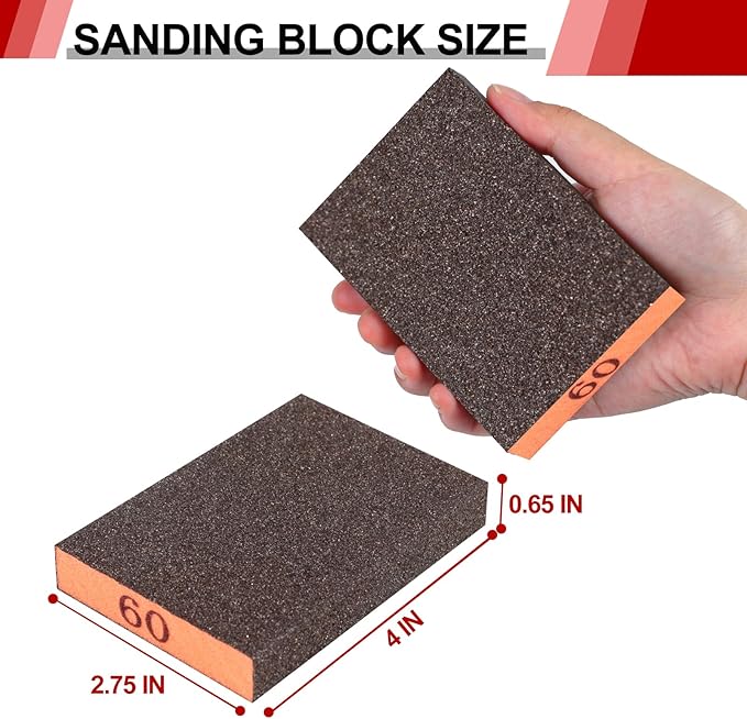 YNZDRWA 4 Pack Sanding Sponge, Washable and Reusable Sanding Blocks for Drywall Wood Metal Furniture, 60 Grit Sandpaper Block Assortment