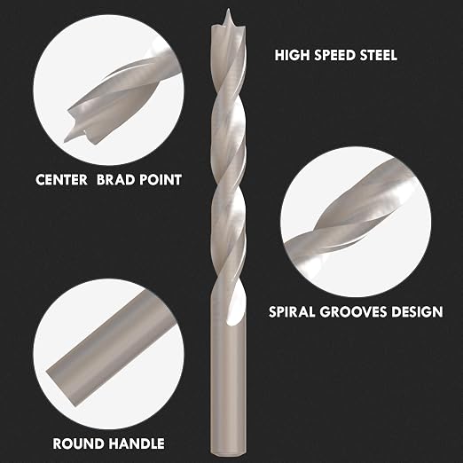 Brad Point Wood Drill Bit Set, 25Pcs Metric High Speed Steel Drill Bit Set with Double Flutes Design for Carpenter Woodworking and All Types of Wood (1mm - 13mm)