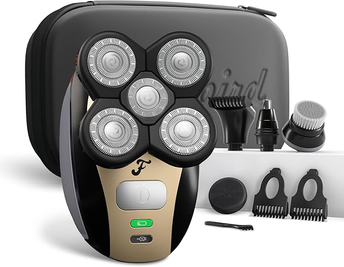 Freebird Electric Head & Body Hair Shaver - Mens Cordless Waterproof Razor with Rotary Blades (FlexSeries, Shaver Kit + Travel Case)