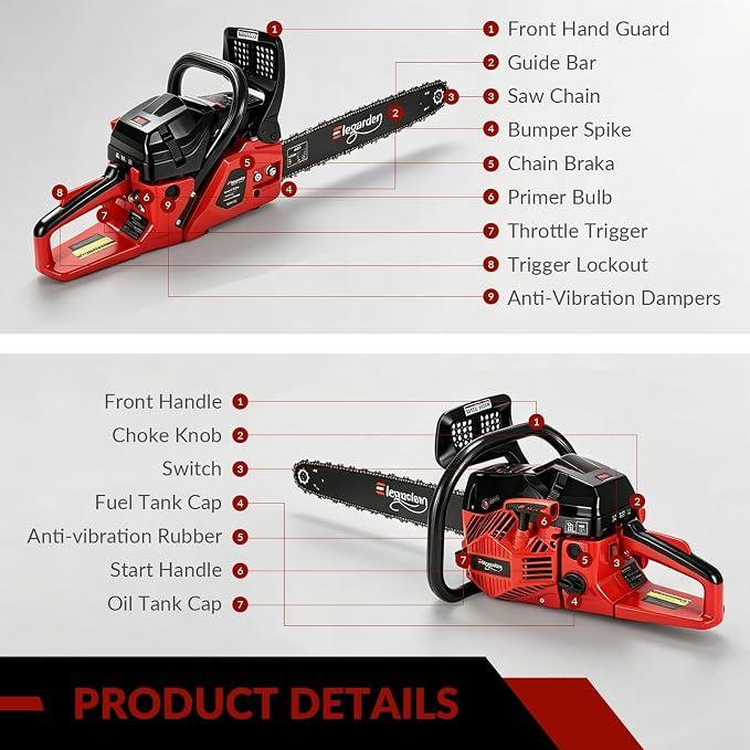61.5CC Gas Chainsaw, 18 Inch Chainsaw with 3.5HP 2-Cycle Engine, High Performance Gas Powered Chainsaw, Professional Wood Cutting Chainsaw for Tree Trimming, Wood Cutting and Yard Work