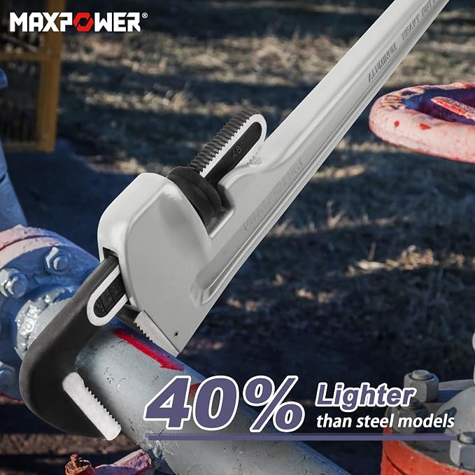 MAXPOWER 48-inch Pipe Wrench, 6.1" Jaw Opening, Large Plumbing Wrench | Aluminum Straight Heavy Duty Pipe Wrench