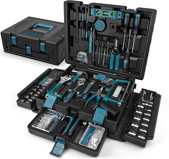 Sundpey 379 Pcs Portable Complete Home and Auto Tool Kit with Drawer Blue | with Socket Wrench Set & Screwdrivers & Hex Keys & Pliers Kit,Men Women Tool Box Set for Household Car House Garage Apartment