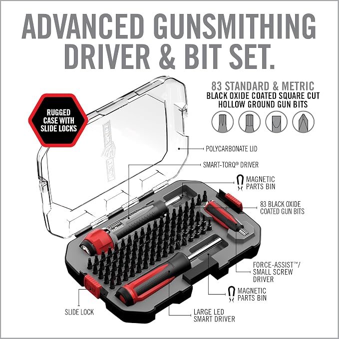 Real Avid Armorers Tool Kit – Precision Torque Wrench Set with 83 Bits, Magnetic Bit Driver, LED Screwdriver - Includes Hex Phillips Torx Drivers with Accurate Inch Pound Settings for Gun Maintenance