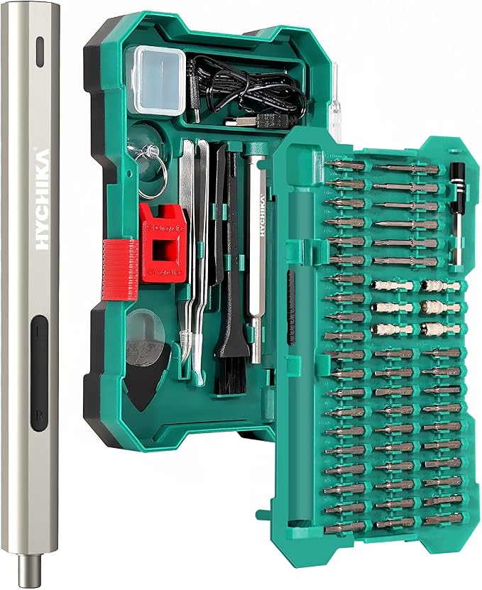HYCHIKA Precision Screwdriver Set, Mini Electric Screwdriver 67-in-1 with 52 Magnetic Bits, 3 Torque Settings, LED Light & Rechargeable Repair Tool Kit for Computer Phone Camera