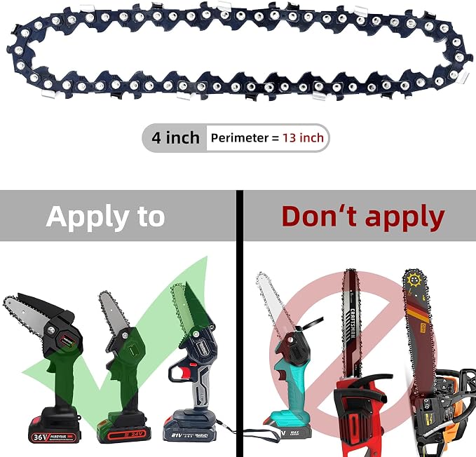 [4Chains+1Bar] 4 Inch Mini Chainsaw Chain with Replacement Saw Chain Bar, 4 Inch Replacement Chains for Portable Mini Chainsaw for Wood Branch Cutting 1/4LP Pitch .043" Gauge 28 Drive Links