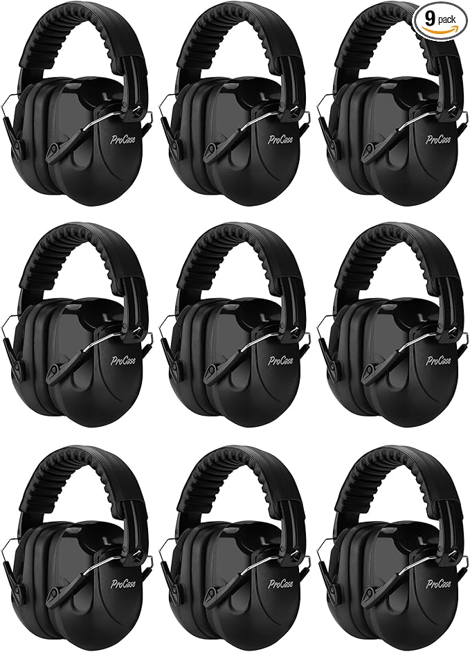ProCase Noise Reduction Ear Muffs, Sound Proof Ear Protection, NRR 28dB Noise Cancelling Headphones for Adults Kids Autism, Hearing Protection for Shooting Gun Range Mowing -9 Packs, Black