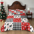 Merry Christmas Patchwork Quilt Set King - Deer Tree Red Snowflakes Checkered Printed Holiday Bedding Set - Soft Microfiber Lightweight Comforter Coverlet Bedspread(Deer Checkered, King(90"x104"))