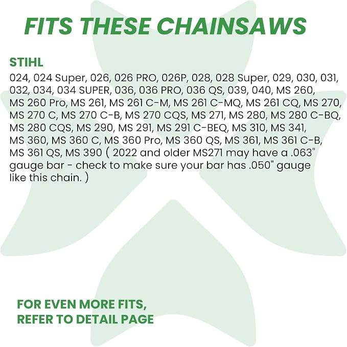 BYANE 20-Inch Carbide Chainsaw Chain .325" Pitch .050" Gauge 81 Drive Links | Fits Stihl MS261, MS271, MS290 Farm Boss, and MS291