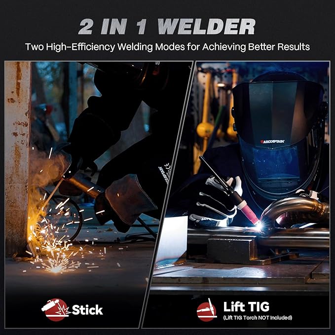 ARCCAPTAIN 250A Stick Welder, 230V Arc Welder Machine with 10PCS Rods, MMA/Lift TIG Welding Machine with Synergic Control, IGBT Inverter, Hot Start, Arc force, and Anti-Stick, Portable Welder ARC250