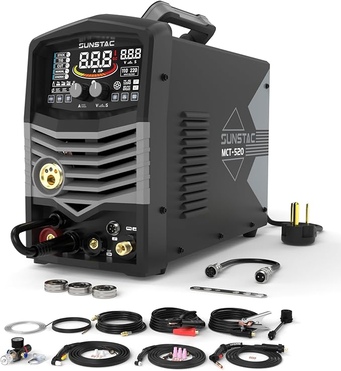 Sunstac 5 in 1 Plasma Cutter and Welder Combo, CUT/TIG/MIG/Flux MIG/MMA, 50A Plasma Cutter, 200A TIG and MIG, 180A STICK Welder, 110/220V Dual Voltage Multi-Functional Welder