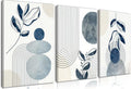 Frimeeme Blue Bohemain Framed Canvas Wall Art Set of 3,Abstract Geometric Line Wall Painting for Bedroom Bathroom, 12"x16" Inches,Framed