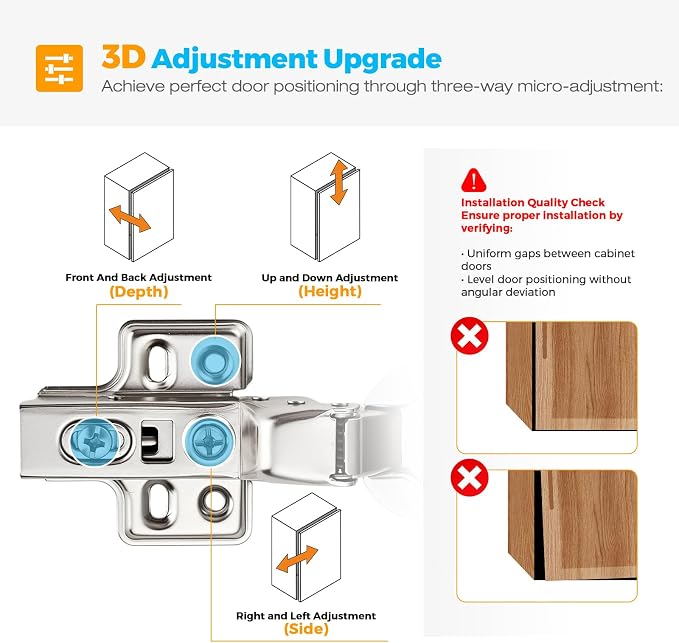 HOME EDIT 1 Pairs 2 Pack European Insert Soft Close Cabinet Hinges Concealed Kitchen Cabinet Hinges Heavy-Duty Frameless Adjustable for Cupboard Hardware