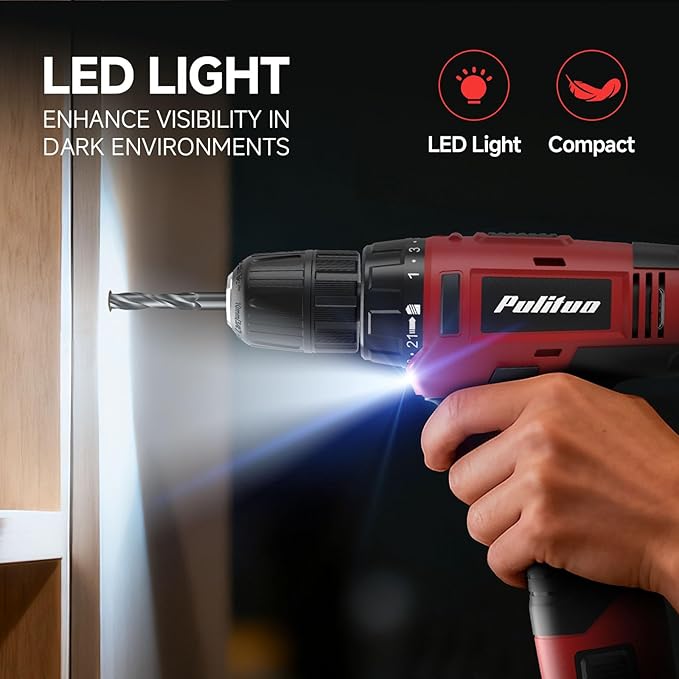 PULITUO 148-Piece Home Drill Set with 12V Red Cordless Drill, Hand Tools, Tool Box, Ideal for Men, Women, and DIY Enthusiasts for Home Improvement.