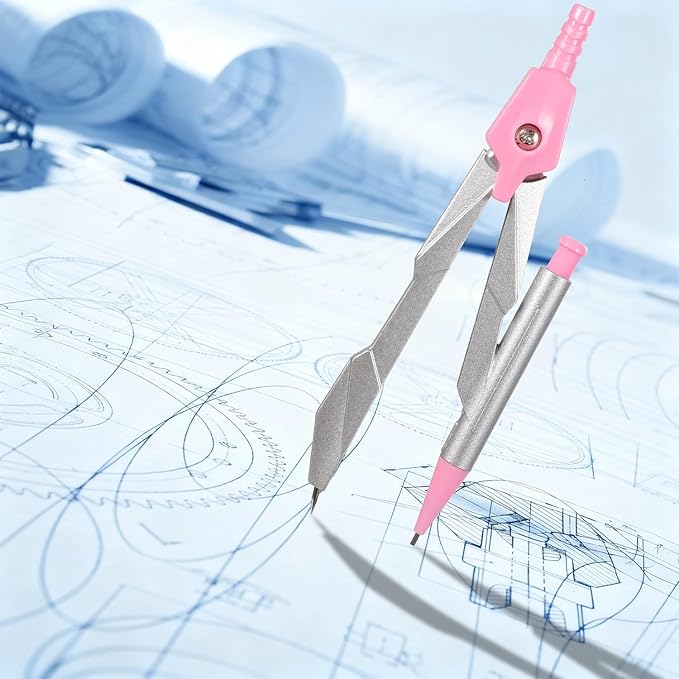 Compass Geometry Tool Protractor and Compass Set 8 Pcs Geometry Set Drawing Compass Geometry Compass and Protractor Set Math Compass with Shatterproof Storage Box for Class Supplies and School Pink