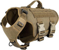 ICEFANG No Pull Tactical Dog Harness for Medium Dogs,Adjustable Dog Vest | Control Handle,MOLLE Panel,Front Hook,3 Leash Clips,Soft Padded,for walking training,Brown,Medium