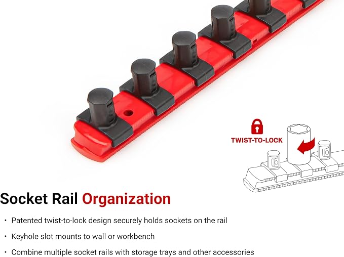 TEKTON 1/2 Inch Drive 6-Point Socket Set, 30-Piece | SHD92211 | (10 - 24 mm), Shallow and Deep, Socket Rail