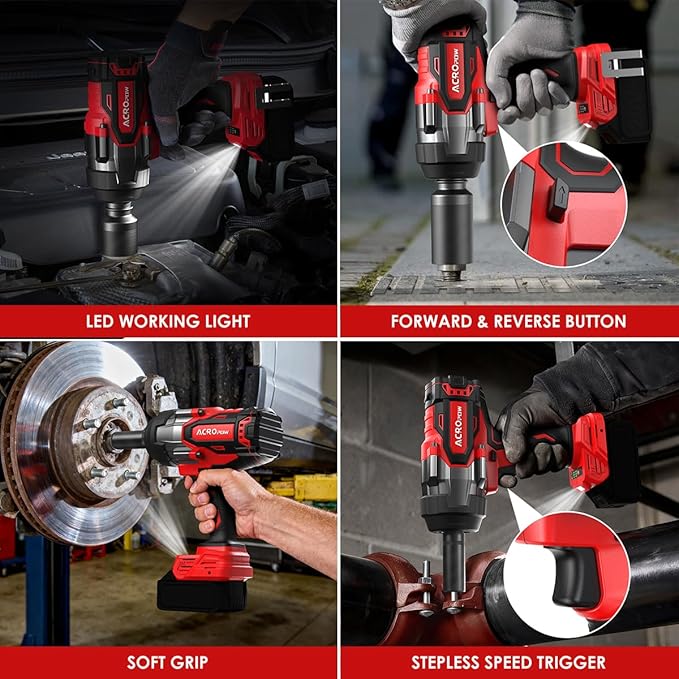 ACROPOW Cordless Impact Wrench Compatible with Milwaukee 18V Battery， 1/2” 1700FT-LBS Brushless High Torque Impact Driver, Auto-Stop Reverse, Variable Speed Heavy Duty Impact Gun(Bare Tool)