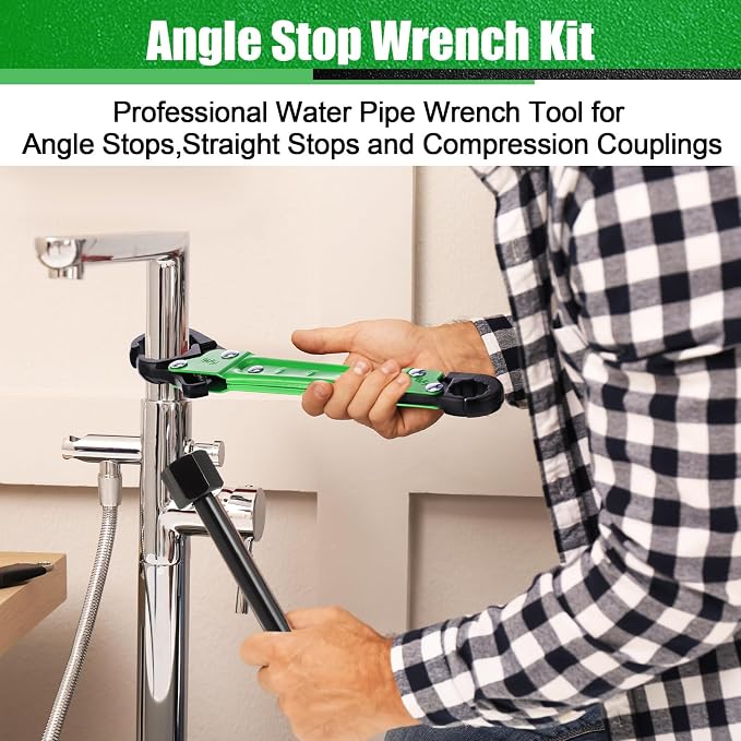 5 Pcs Angle Stop Wrench Kit Plumbing Tool, Compression Sleeve Puller for 1/2" Compression Fitting Ferrule Puller Removal Tool for 1/2" Copper Tubing 4-way Multi-functional Utility Key (Green)