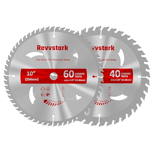 Revvsatrk Circular Saw Blade 10 in 40T&60T, 5/8" Arbor, Carbide Tipped Teeth, TCT Saw Blades for Cutting Various Wood, Plastic and Composite Materials, Fit Dewalt Craftsman Ryobi Milwaukee