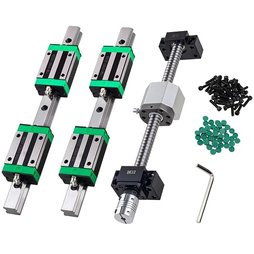 HGR20-500mm Linear Slide Rails + 1PCS SFU1605-550mm Anti-Reverse Ballscrew with BF/BK12, Nut Housing, Coupling with 4pcs Bearing Block Linear Guide Rail Set High Precision CNC Parts for CNC