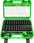 30-Piece 1/2" Drive Impact Socket Set, Standard SAE (3/8-1 inch) and Metric (10-24mm) 6 Point CR-V Steel Deep Socket, Ratchet Handle, 3" & 5" Extension Bar, CR-MO Impact Universal Joint