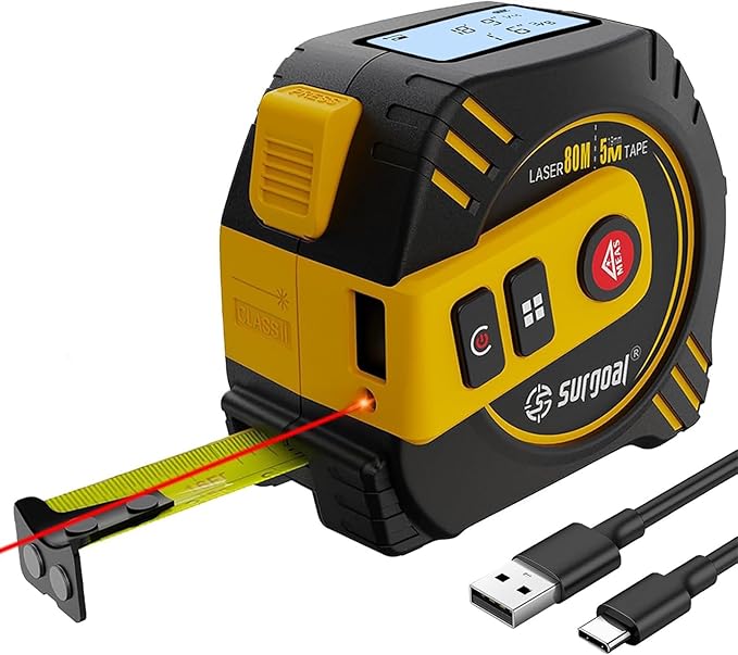 2-in-1 Laser Tape Measure 262ft Rechargeable Digital Tape Measure with Laser 16Ft Construction Measuring Tape for Woodworking and DIY, Pythagorean, Area, Volume, Ft/Ft+in/in/M Unit Magnetic Hook
