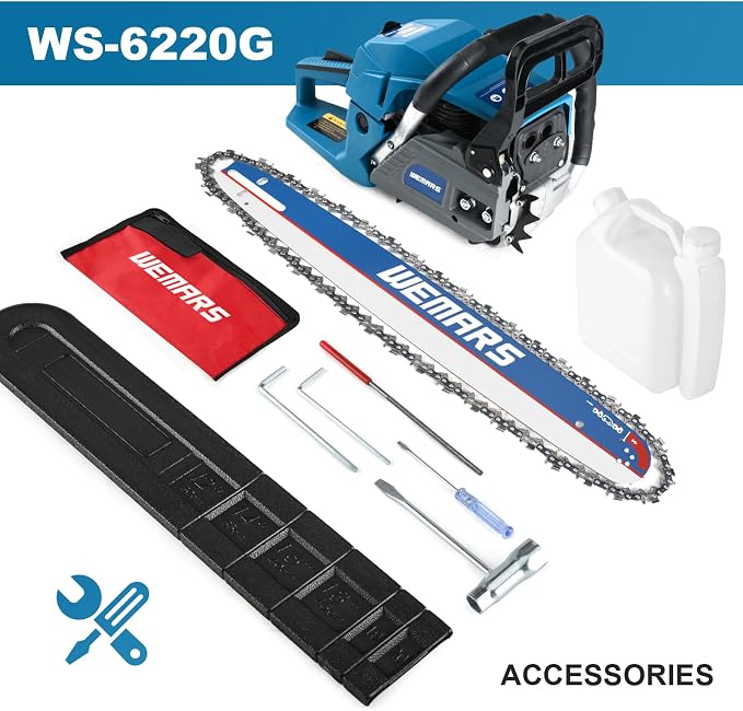 2-cycle 62CC Chainsaw Saw Gas Powered 20" Chain Saws Cordless Petrol Saw Handheld Chainsaw for Cutting Wood Trees Branches(6220C)