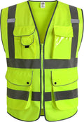 JKSafety 9 Pockets Class 2 High Visibility Zipper Front Safety Vest With Reflective Strips,Meets ANSI/ISEA Standard (X-Large, Yellow)
