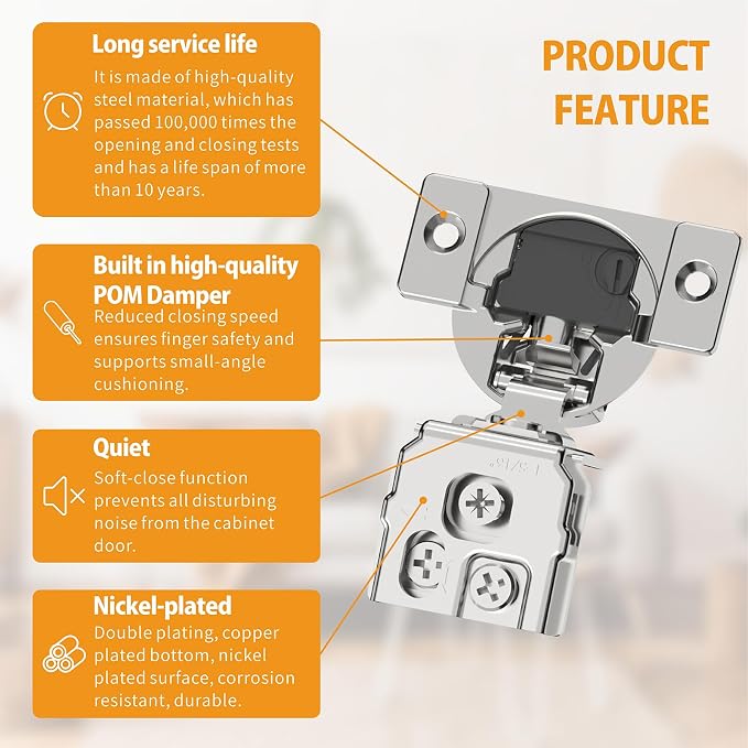 Chibery 20 Pack 1-5/16" Overlay 4D Soft Close Concealed Hinges for Face Frame Door, Adjustable Closing Speed, Self Close Satin Nickel, 105° Open Angle Concealed Stainless Steel Hinges for Cabinet