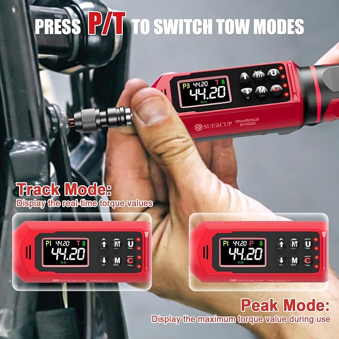 SUERCUP 1/4”&3/8"&1/2" Digital Torque Wrench Set(0.15-10Nm&0.66-44.29Ft.Lb/0.9-60N.m&3.8-250.8Ft.Lb/5.1-340Nm), with Vibration, Buzzer,LED Notification and Five Units of Measure, for Car,Moto Repair