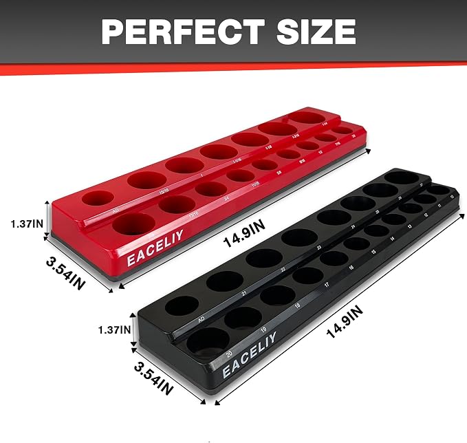 EACELIY Magnetic Socket Organizer Set,SAE & Metric Socket Holder Kit,，Tools tray， holds 35 Deep and Shallow 1/2" Sockets, attaches to steel box/tool cart (sockets not included) 丨2PC 1/2"