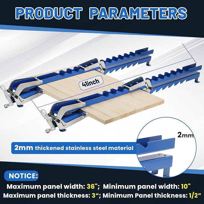 36 Inch Panel Clamps 2 Pack, 4-Way Pressure Steel Parallel Clamps Pre-installation Jigs Fit for 1/2" to 3" Cutting Boards, Tabletops, and Cabinet Cutting Board Clamps