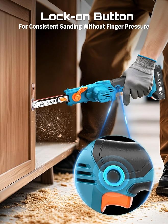 Seesii Belt Sander 1/2" x 18", 6 Speeds Max 1700 FT/Min, with 2 * 2.0Ah Battery, Charger, Hand Held Belt Sander for Metal Working, Wood, Plastic, Auto Grinding