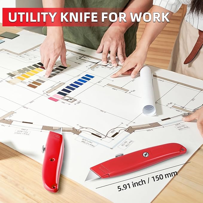 DIYSELF Utility Knife, 20 Pack Heavy Duty Box Cutter Retractable, Box Cutter Knife, Box Opener, Cardboard Cutter, Utility Knives for Garage, Home and Office, PVC Pipe Cutter (Red)