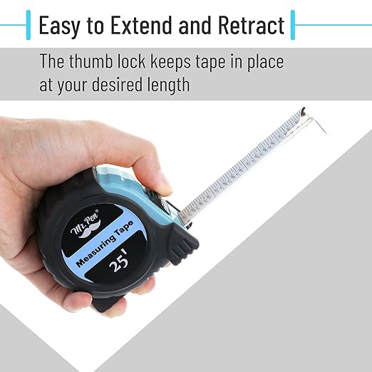 Mr. Pen- Retractable Tape Measure 25 ft, 2 Pack, Sky Blue, Easy Read, Steel Retractable Measuring Tape with Fractions, Ideal for Construction & DIY Projects