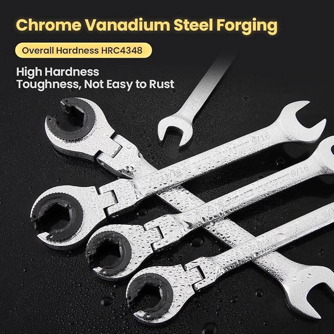 10PCS SAE Flex-Head Ratcheting Wrench Set 5/16-3/4" Combination 72-Tooth | 180 Degree Open Flex-Head,Cr-V Steel,Open-End Design,Combination Wrenches with Storage Box for Automotive Use