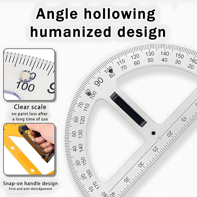 Magnetic Teaching Ruler Set with Multi-Functional Geometry Tools Durable ABS Plastic for Whiteboard Classroom Projects Student Teacher Math Supplies (Clear 2pcs)