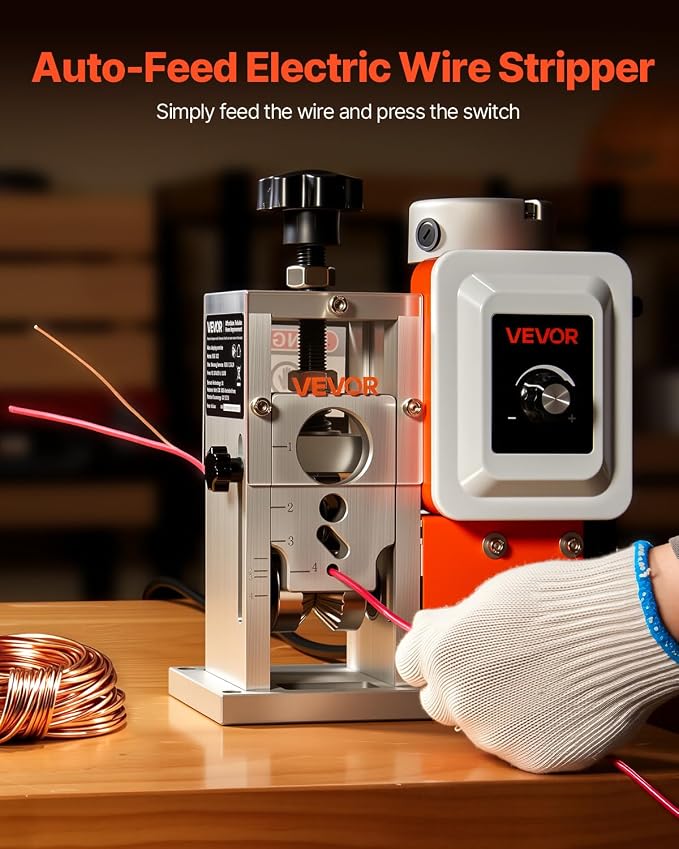 VEVOR Electric Wire Stripping Machine, 0.06-1.57 in, 400W Automatic Motorized Cable Stripper, 9.84 IPS (15 m/min) Wire Peeler with Blades, V-Shaped Rollers, Cooling Fan, for Scrap Copper Recycling