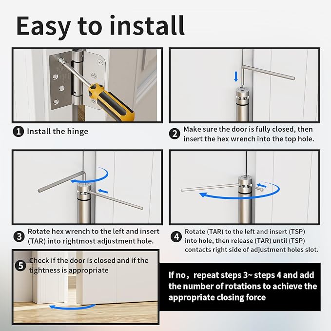 3 Pack Self Closing Door Hinges, 4 Inch Spring Loaded Door Hinges with Square & 5/8'' Radius Corners, Adjustable Tension for Garage, Front, Back Door, UL Listed, Left and Right Hand