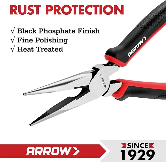ARROW 4-Piece Pliers Set, CR-V Steel | 8 Inch Diagonal, Long Nose, Slip Joint, 10 Inch Groove Joint Pliers, Ergonomic Anti-slip Handle, for Basic Repair