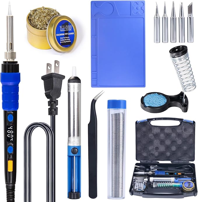 YIHUA 928D Soldering Iron Kit, 65W Soldering Iron, Fully Digital, Display °F/°C, Temperature Control, Accuracy 194~896℉- Soldering Kit with Sleep Function, Temp. Correction Function, Holder &more.