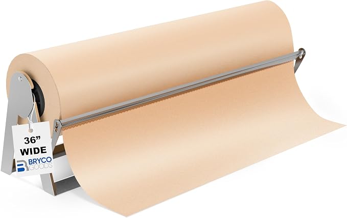 Bryco Goods - 36 Inches All Paper Roll Dispenser and Cutter Made of Heavy-Duty Steel Frame & Sharp Blade. Holds, Dispenses & Cuts. Non-Slip Tabletop. Up to 1000ft Rolls