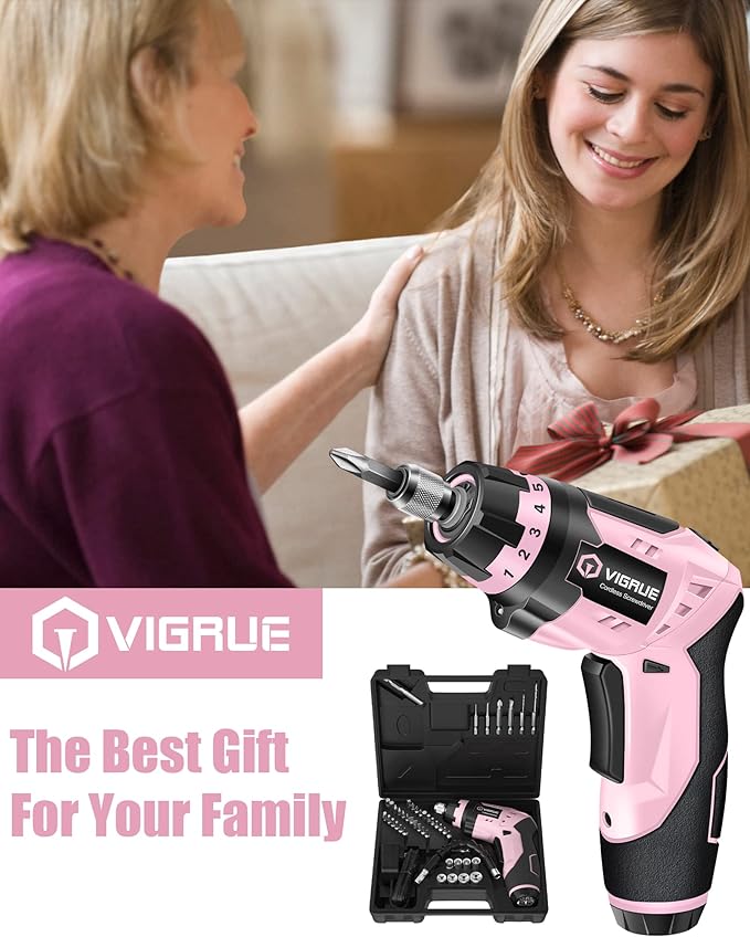 VIGRUE Electric Screwdriver Cordless, Cordless Screwdriver Rechargeable, 48 Pcs Set Power Screwdriver for Daily