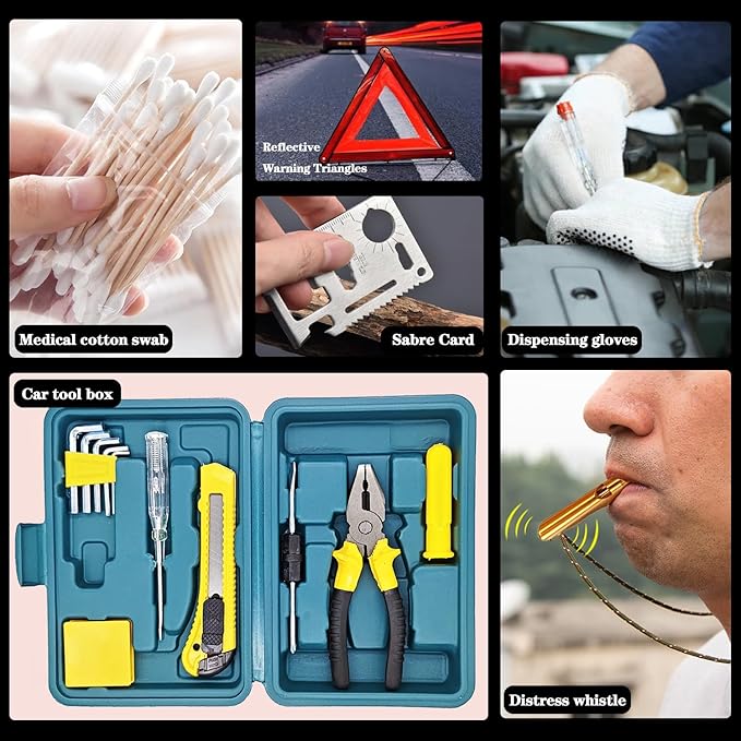 LIANXIN Roadside Car Emergency Kit- Car Safety Kit,Car Kits Emergency,High Power Car Vacuum,Jumper Cable Kits,Reflective Warning Triangle,Car Emergency Kit