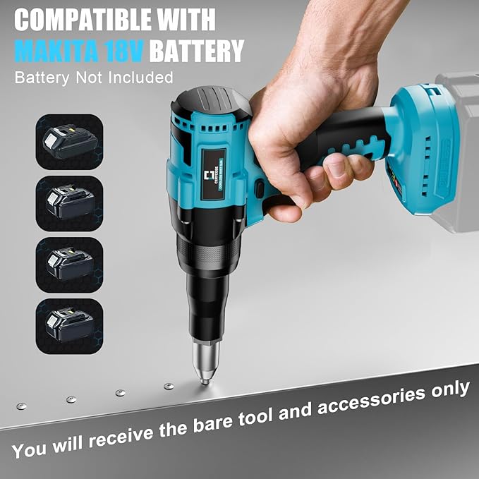Cerycose Rivet Gun Compatible with Makita 18V Battery,Cordless Riveters Tool,Brushless Rivet with 3 Size(1/8", 5/32", 3/16") Aluminum Rivets & LED Light for Construction,Metalworking