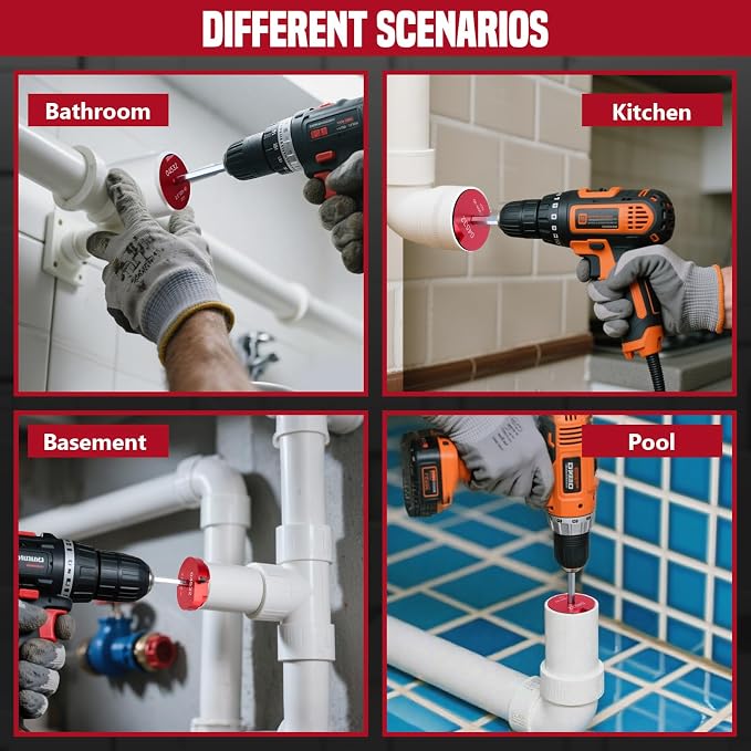 6Pcs PVC Pipe Reamer Kit, Durable Aluminum PVC Fitting Saver for Sch.40 CPVC, ABS, Lightweight Socket Hub Saver Includes 3/4", 1", 1-1/2", 2", 3", 4", Plumbing Tool Fits Standard 1/2" Drill