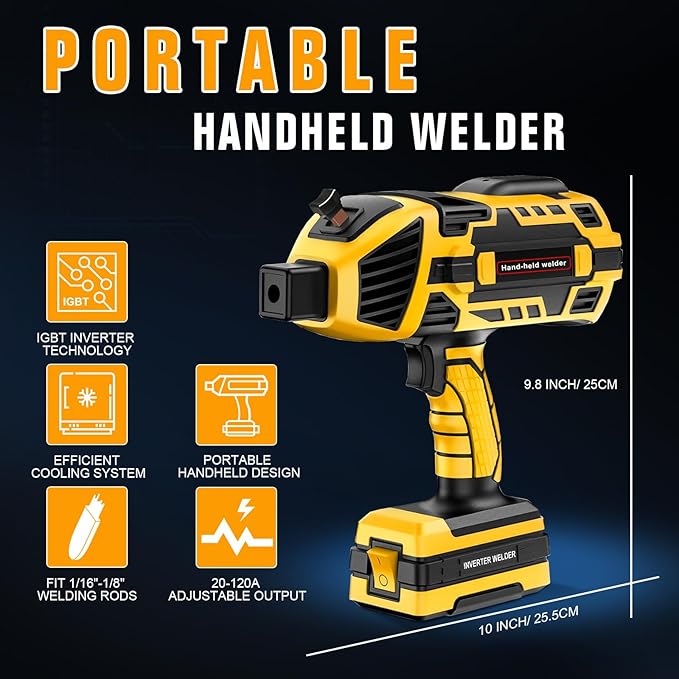 TRQWH Portable Handheld Welding Machine 110V IGBT Inverter Hand held Welder Gun, 20-120A Portable Welder 5 Variable Current Adjustments ARC Welding Gun, Fit for 1/16"-1/8" Welding Rods (Yellow)